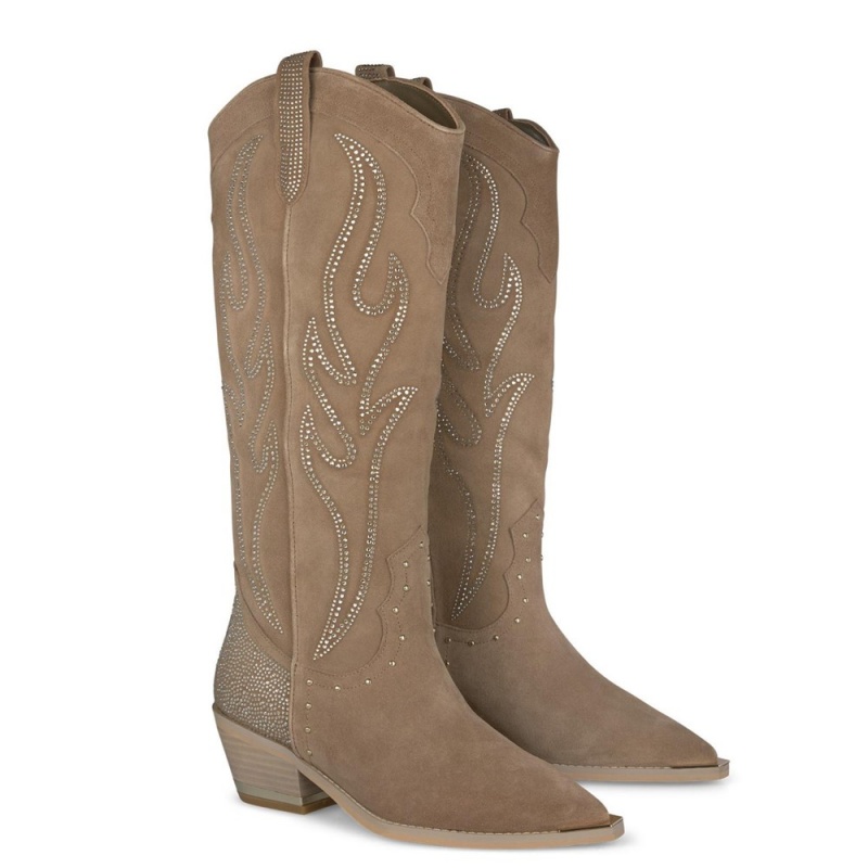 Bottes Cowboy Alma En Pena Embellished With Rhinestones Beige Femme | VTB-31069302